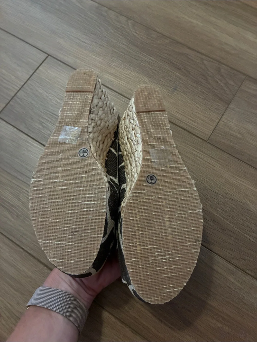 CL by Laundry Brown and Cream Giraffe-Print Espadrille Wedge Slides